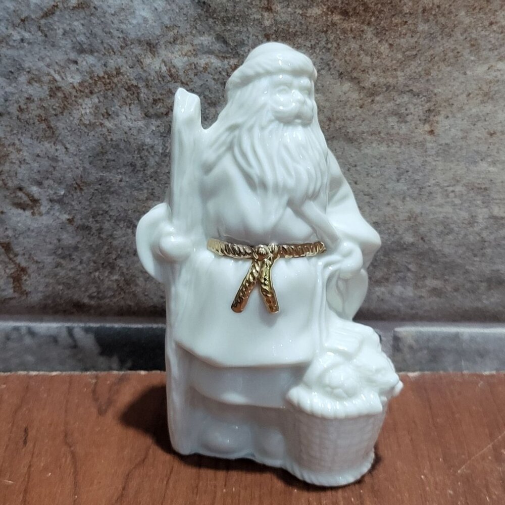 Mikasa White Porcelain Santa Claus Figurine Gold Sash Belt Sack of Gifts